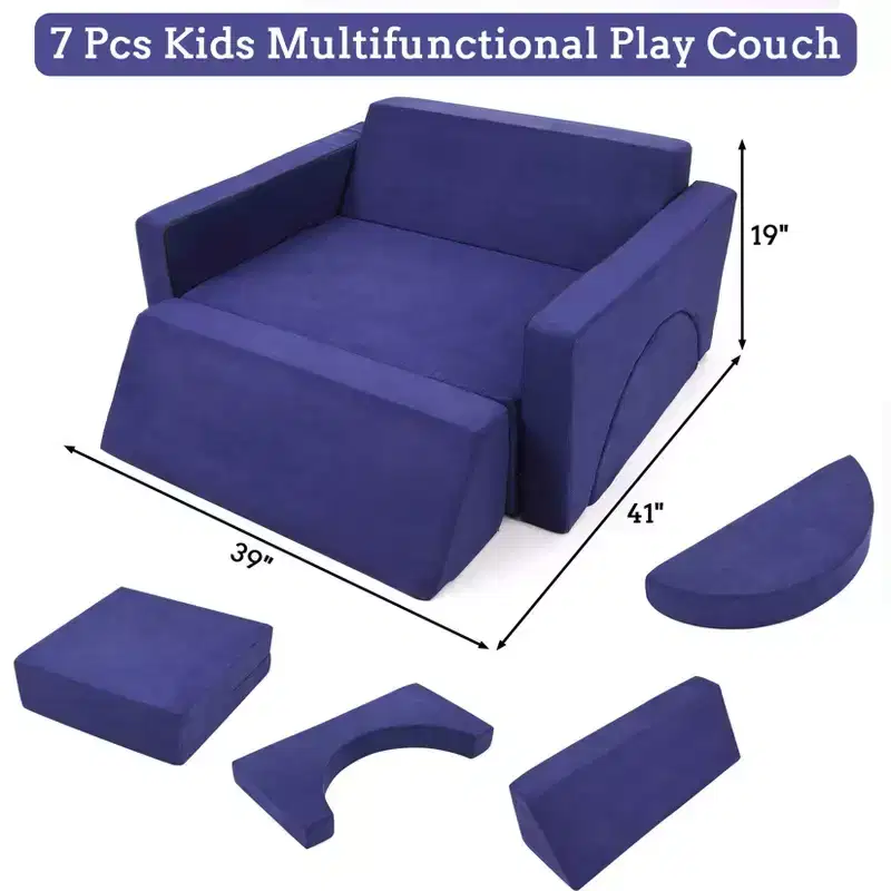 Kids Play Couch, Convertible Toddler Sofa for Playroom, Nursery, Creative Play