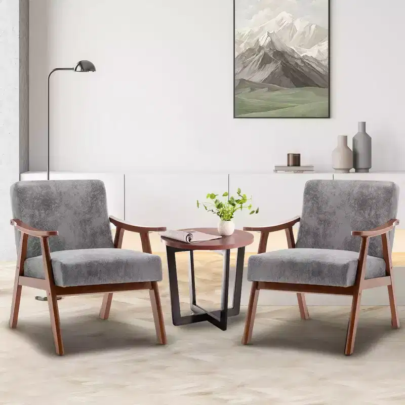 Accent Chairs for Bedroom, Mid-Century Modern Chair, Solid Wood Frame, Accent Chair Extra-Thick Backrest, Wingback Chair, Reading Room