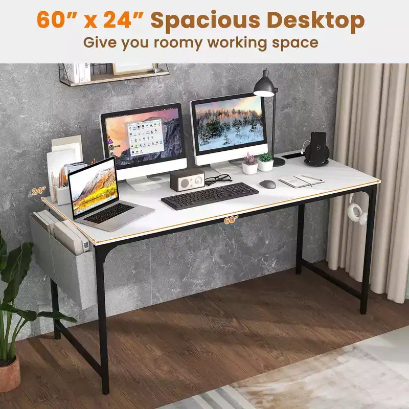 /4/6 Meeting Room Desk with Charging Station & Headphone Hook Metal Frame White