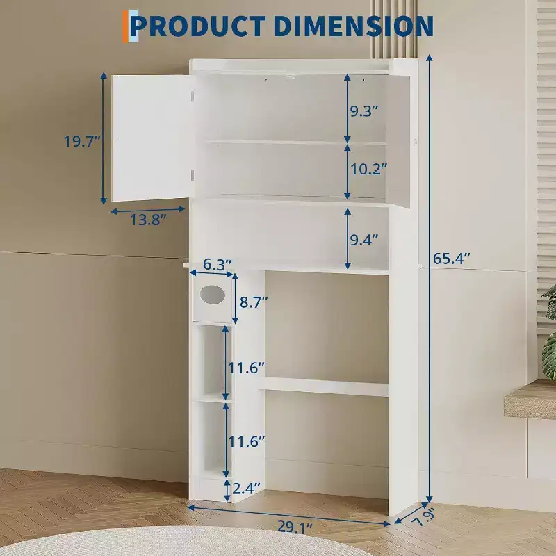 Over The Toilet Storage Cabinet with Barn Doors, Bathroom Stand Over Toilet with Tissue Hook and Adjustable Shelves for Bathroom,Entrance,Laundry Room
