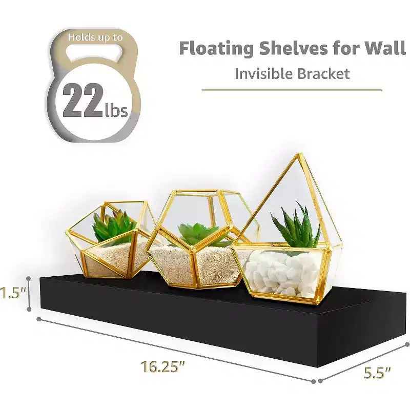 2 Pack 16 Inch Rectangle Floating Shelves - for Home Decor to Display Trophies, Books, Frames, and more
