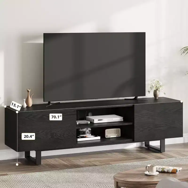 COZONY Industrial TV Stand with 2 Drawers, Natural Wood Entertainment Center with Heavy Duty Legs for Living Room