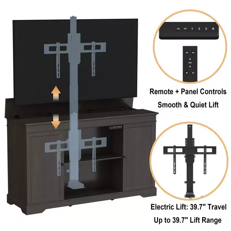 GDLF TV Lift Cabinet, Hidden Motorized Television Lift Cabinet for 55-65 TVs with Storage and Remote Control, Modern Walnut