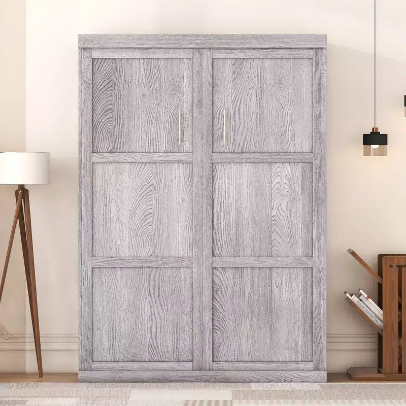 Full/Twin Size Murphy Bed Wall Bed, Wood Cabinet Bed, Gray