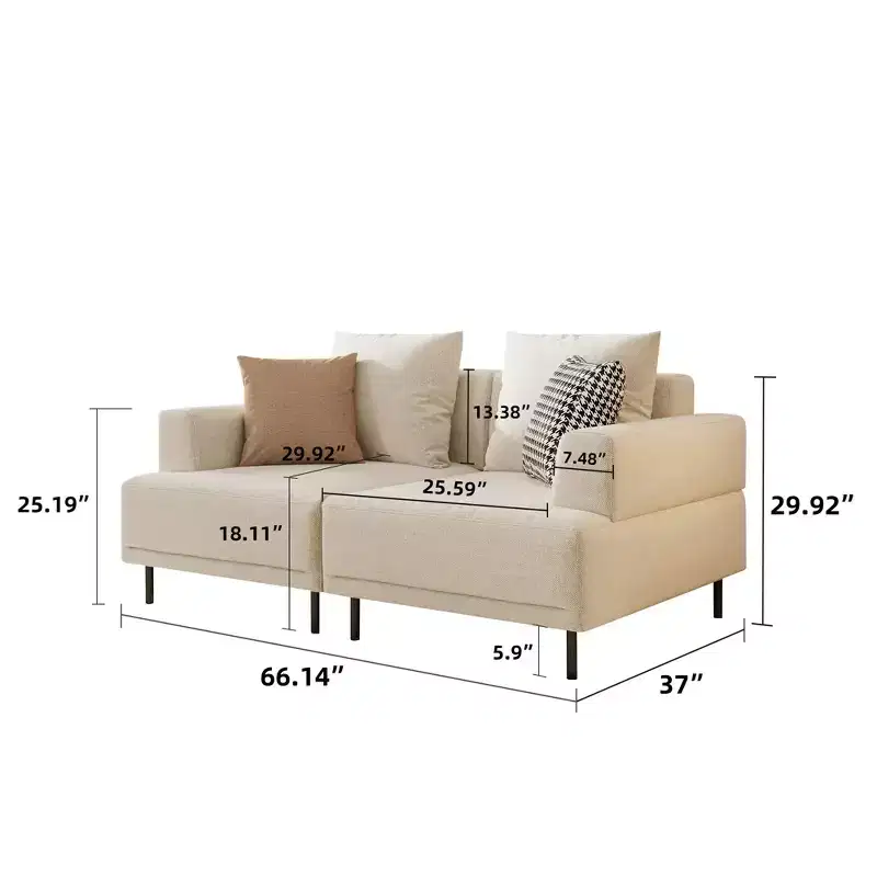 Gaoyangjiaju Modular Sectional Sofa 66.1 Wide Mid-Century Modern Fabric Couch with Cozy Seating, Suitable for Living Room - Beige