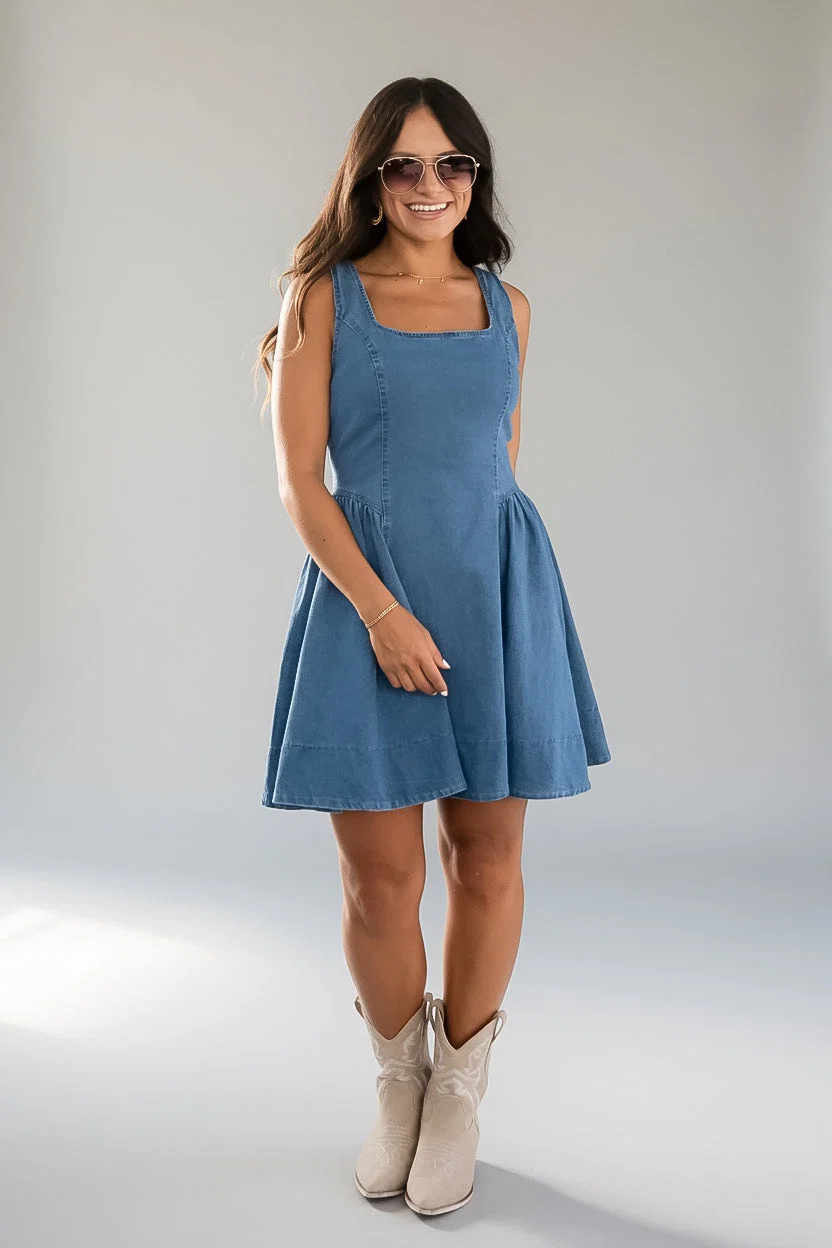 Denim Sleeveless A-Line Mini Dress