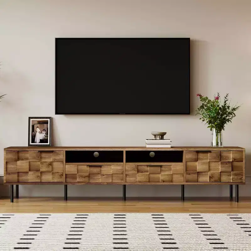 Mid-Century TV Stand with 2 Drawers, Media Console for TVs up to 85
