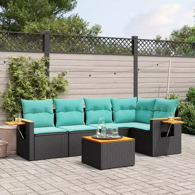 vidaXL 6 Piece Patio Sofa Set with Cushions Black Poly Rattan (US only)