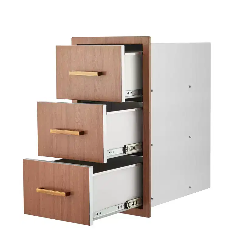 Outdoor Kitchen Drawers 16 W x 28.5 H x 20.5 D, Flush Mount Triple Access BBQ Drawers with Stainless Steel Handle for Outdoor Kitchens, BBQ Island