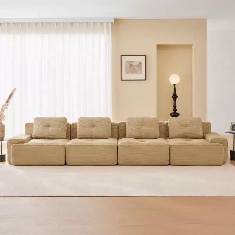 153 Modern Modular Sectional Sofa for Living Room, Corduroy Fabric,4-Seater Couch with Deep Seat, No Assembly,Camel