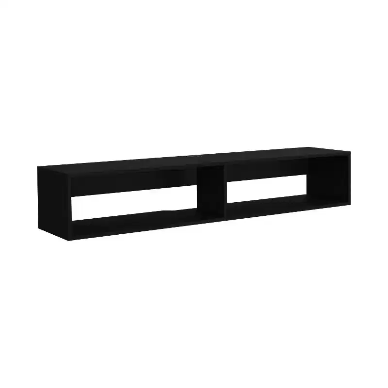JVNOXK 59 Inch Modern Floating TV Stand, Fits TVs Up to 60 Inches and Below, for Living Room, with 2-Tier Shelves, Wooden with Cable Holes, Black