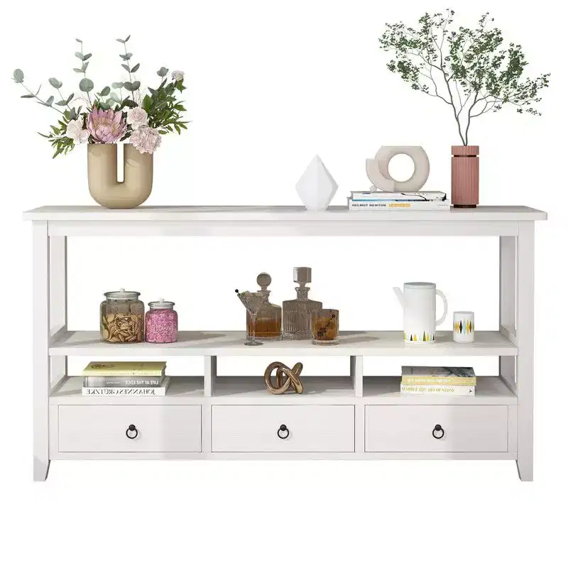 4 Layers 3 Drawers 3 Compartments Density Board 146.8*35.6*76.2cm White Entrance Table
