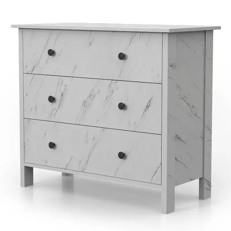 Fichte 3-Drawer Dresser - Faux White Marble Finish