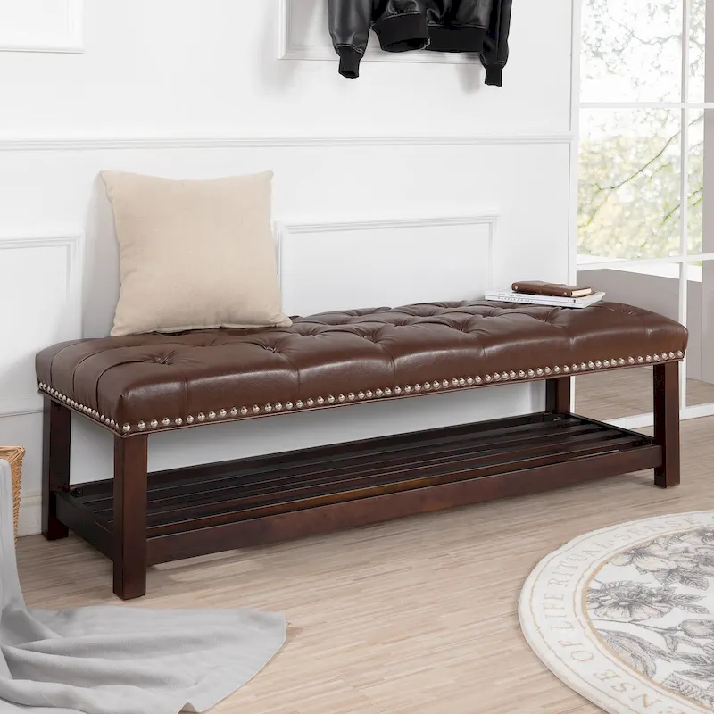 Wooden Base Upholstered Bench for Bedroom for Entryway