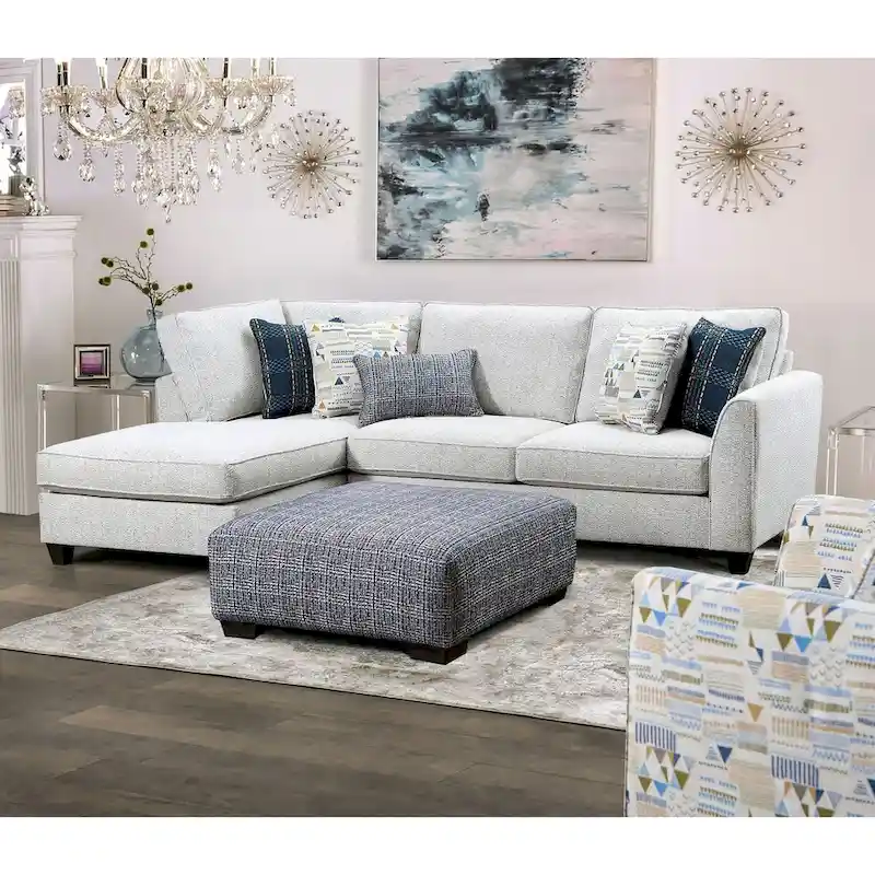 Frias Contemporary Multicolored Woven Fabric Pattern Ottoman by