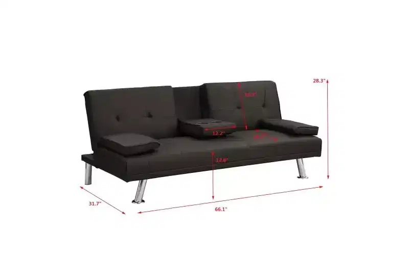Convertible Sofa Bed Adjustable Sofa Double Sofa Removable Armrests Stainless Steel Legs,