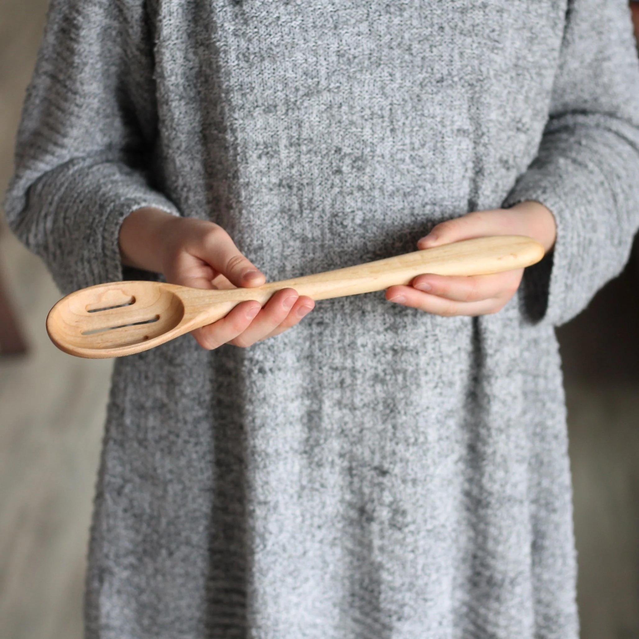 Handmade Wooden Oval Spoon with Slots