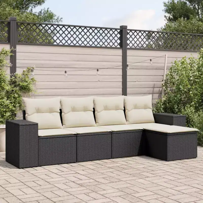 vidaXL 5 Piece Patio Sofa Set with Cushions Brown Poly Rattan