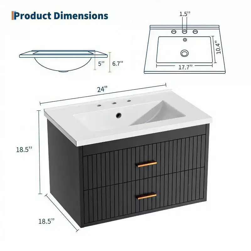 Floating Bathroom Vanity with Sink, Wall Mounted Vanity Cabinet with 2 Soft-Close Drawers, Modern Storage for Bathroom