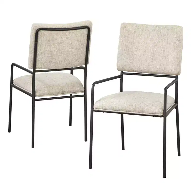 Set of 2 Modern Upholstered Metal Frame Dining Chairs Cream