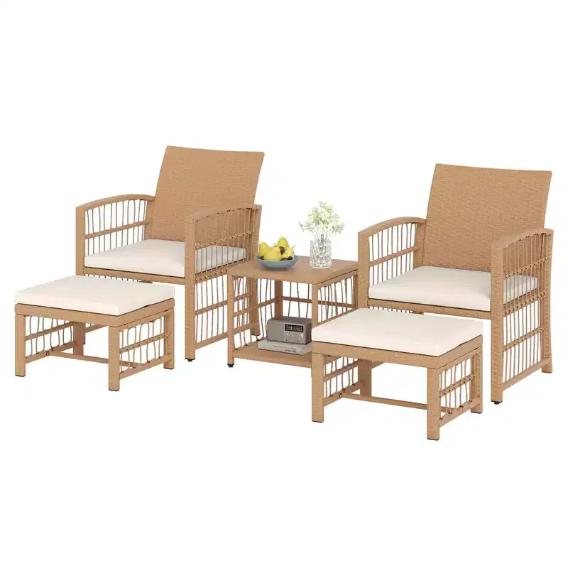 Costway 5 Pieces Patio Conversation Set PE Rattan Balcony Furniture Set with Cushions