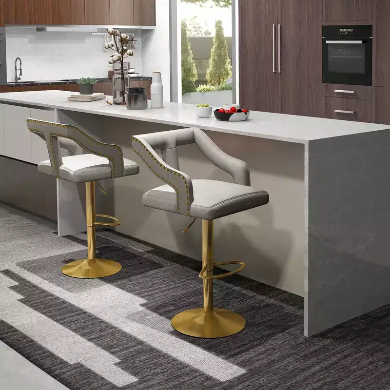 Costway Set of 2 Swivel Bar Stool with Footrest, 2-Layer Electroplated Metal Base Grey