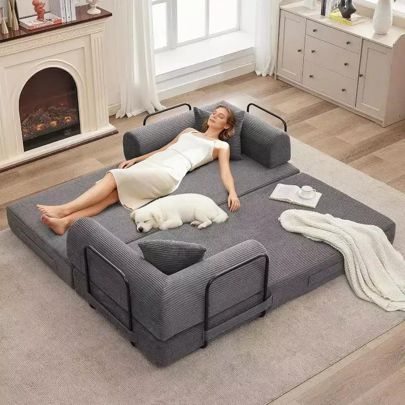 2 in 1 Convertible Sofa Bed, comfortable Folding Corduroy Sofa Bed with Deep Seat and Wide Armrests, Boneless Sofa, for Living Room, Apartments
