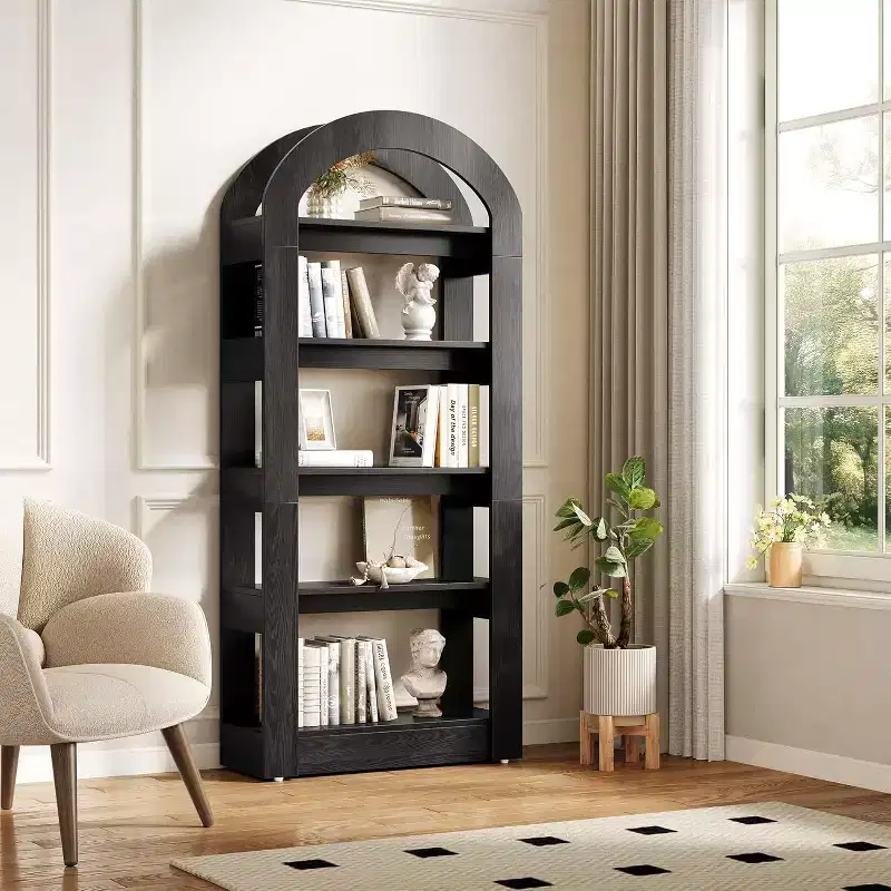 Lantine 5-Tier Arch-Shaped Bookshelf, Tall Standing Wooden Modern Storage Bookcase for office,living room