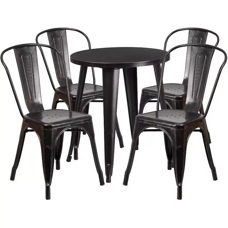 Emma and Oliver Commercial Grade 24 Round Metal Indoor-Outdoor Table Set with 4 Cafe Chairs