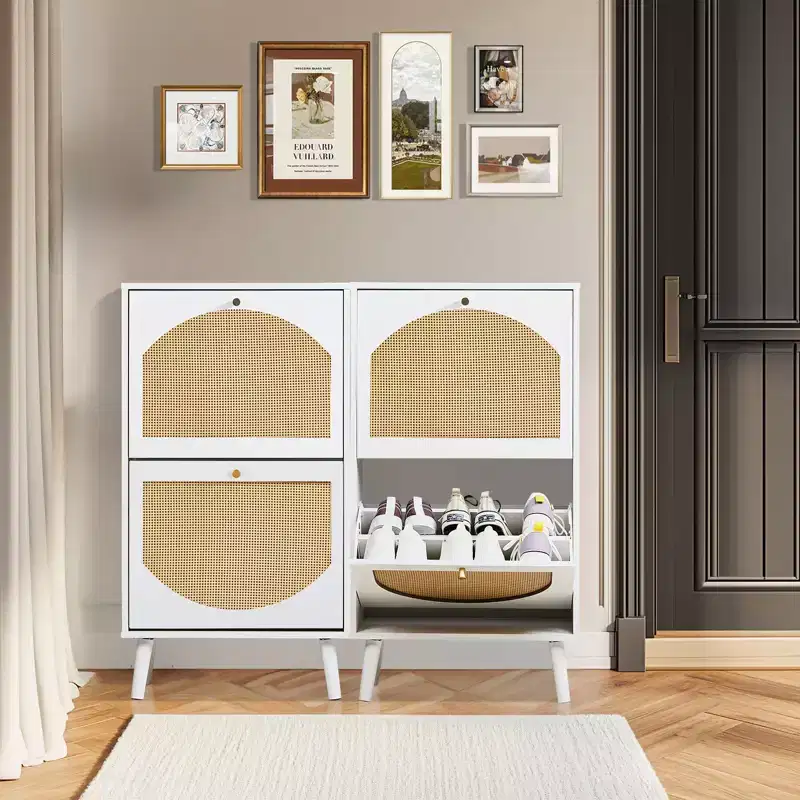 2 Flip Drawers White Particle Board 38.58in. W Shoe Cabinets