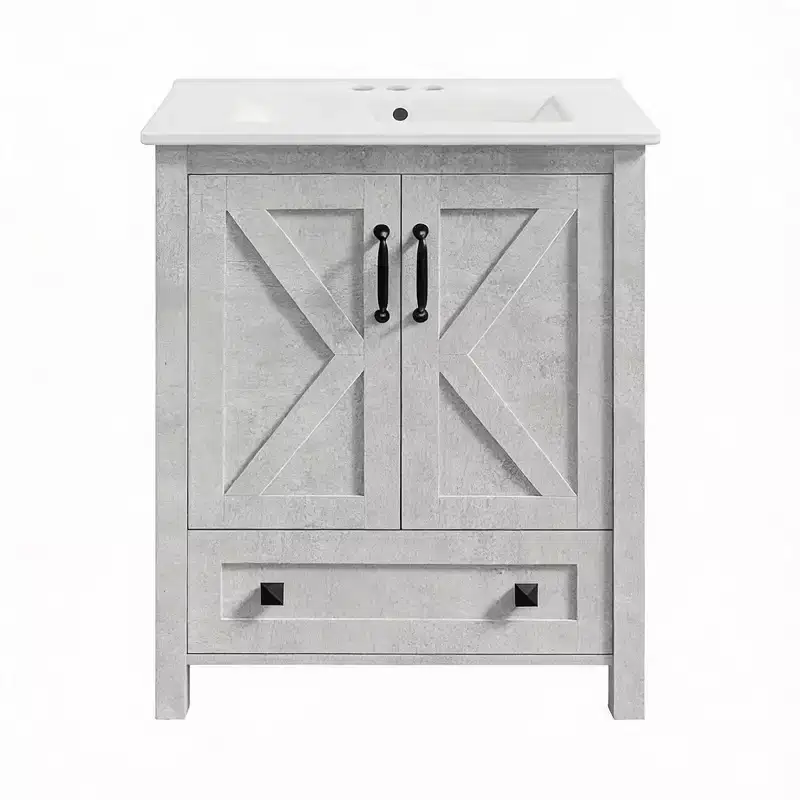24/30 Inch Modern Vanity with Ceramic Sink 2 Doors 1 Drawer Freestanding Bathroom Cabinet Contemporary Design for Your Bathrooms