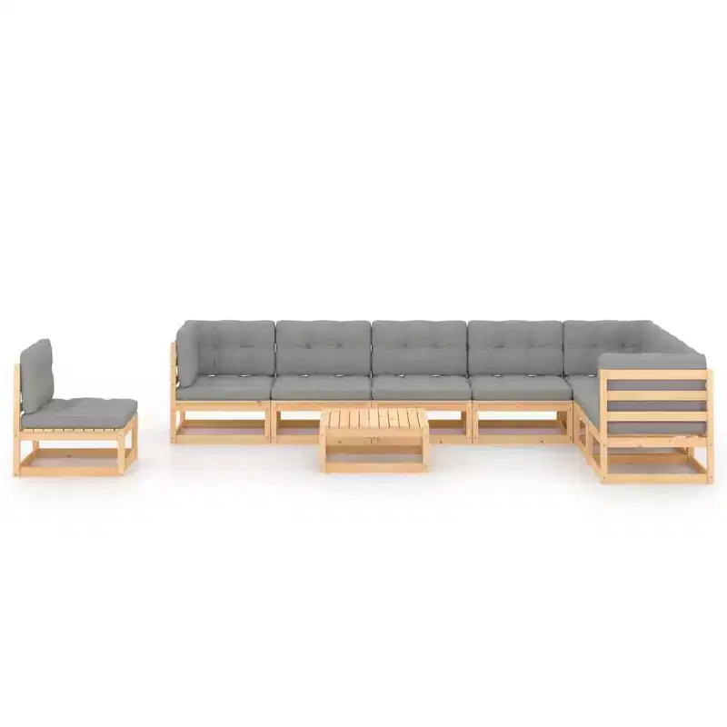 vidaXL Patio Furniture Set 9 Piece Outdoor Sectional Sofa Solid Wood Pine - Natural With Cushion