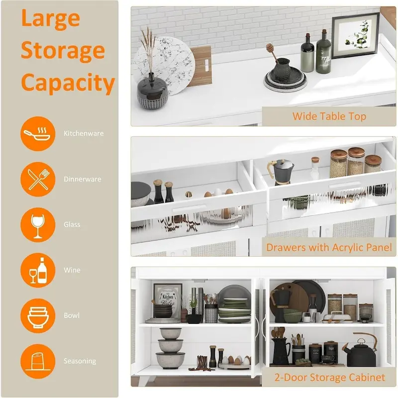 Sideboard Buffet Cabinet with LED Light & Power Outlets