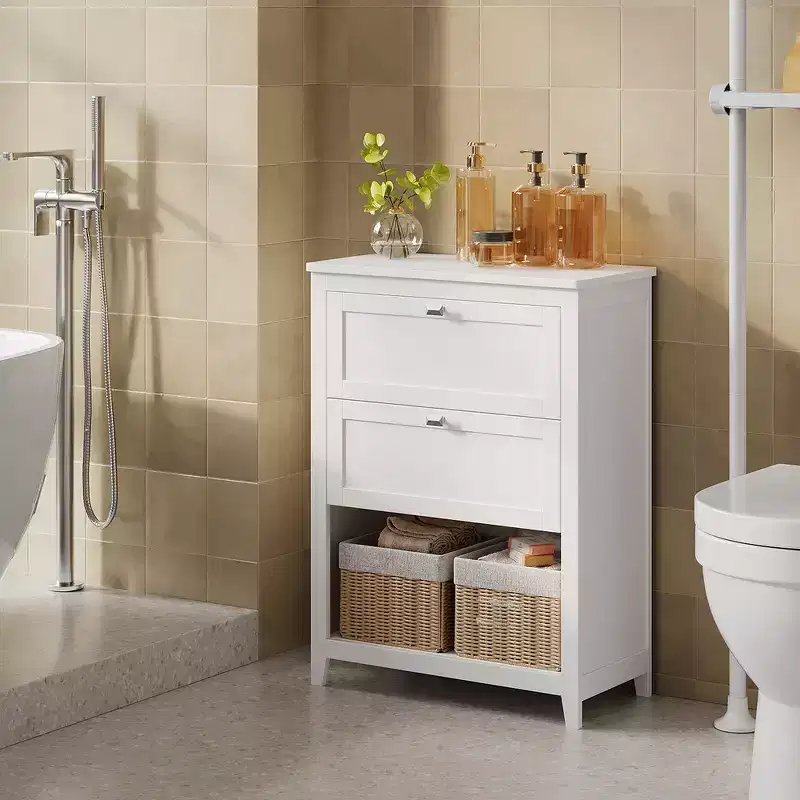 Versatile Storage Cabinet with Adjustable Dividers, Baskets, and Drawers - Stylish Organization Solution