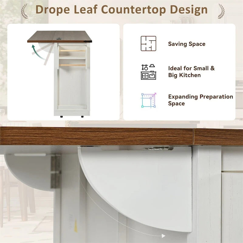 Kitchen Island with Power Outlet and Drop Leaf tabletop by Harper&Bright Designs