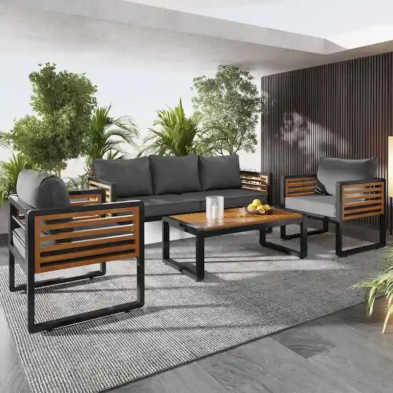 4-Pieces Outdoor Conversation Sofa Set With Removable Cushions