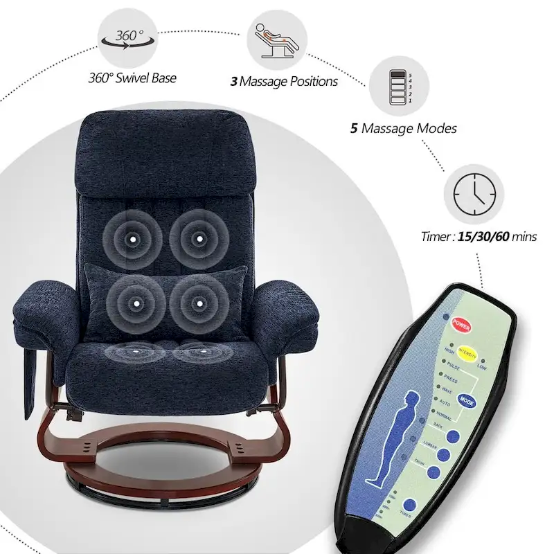 MCombo Swivel Recliner with Ottoman, Leisure Office Chair, Ergonomic Lounge chair, Chenille Fabric 4687