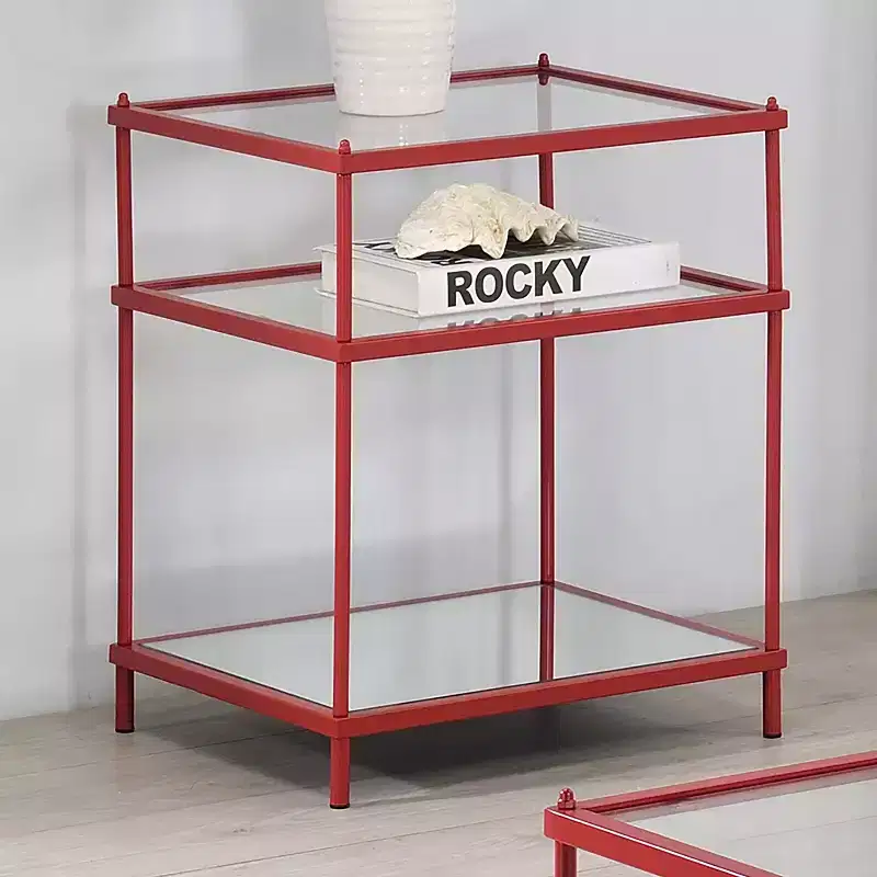 Glass Top Side Table Red
