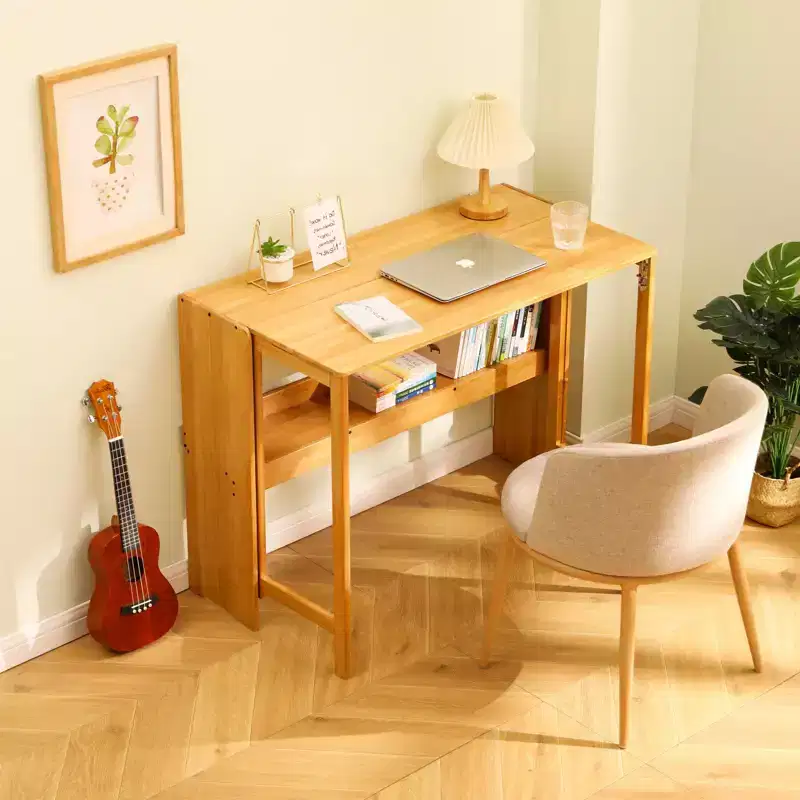 NAYSAYE Folding Desk Space Saving Computer Table End Table for Small Spaces Home Office Bedroom Dorm Natural, Brown, 32.68*21.26*29.92