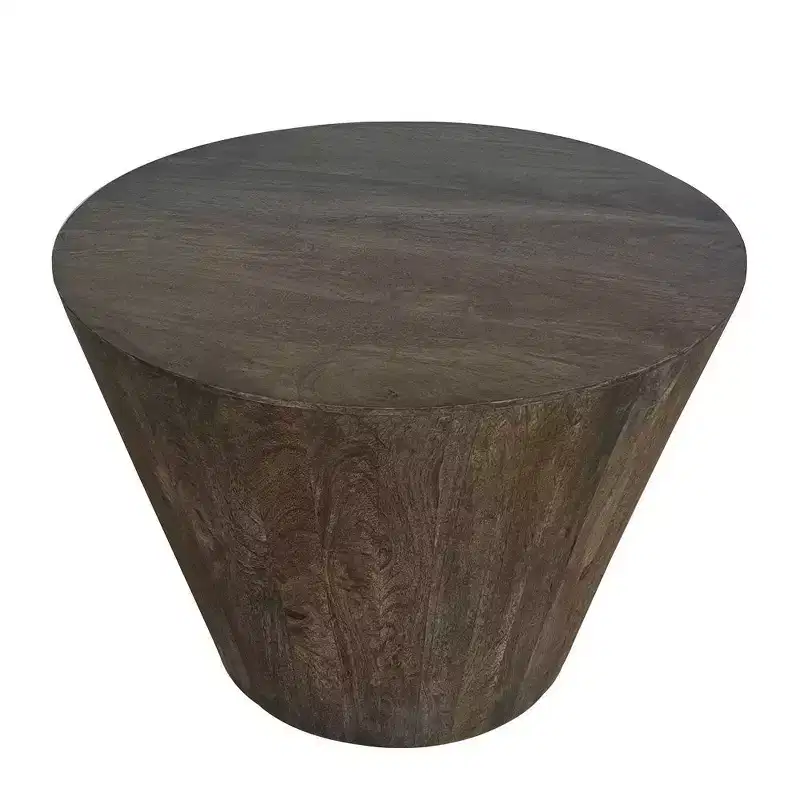 Royal Hampton 24 Inch Side End Table with Round Drum Shape, Handcrafted Mango Wood Construction