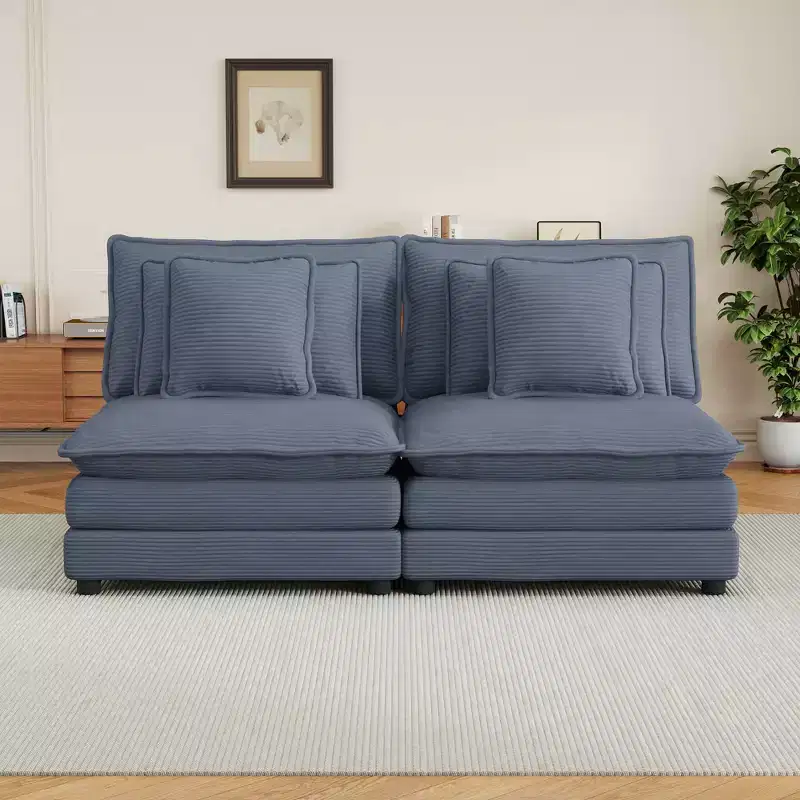 MAYEERTY 70.8 Modern Sofa Modular Sofa Upholstered Corduroy with Four Pillows for Living Room Blue