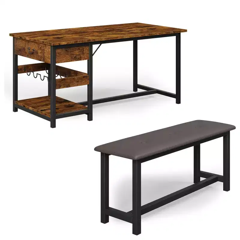 Dining Table Set for 4, Kitchen Dining Table Set with Upholstered Benches, Kitchen Dining Room Table for Small Space