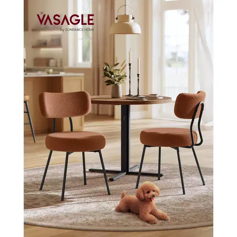Set of 2 Modern Upholstered Dining Chairs with Curved Backrest, Plush Teddy Fleece & Sturdy Steel Frame for Comfortable Seating