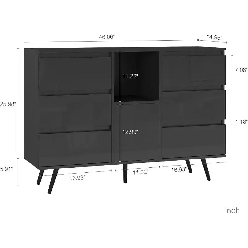 High-Gloss White Sideboard Cabinet with LED Lights – 6 Drawers, 1 Door