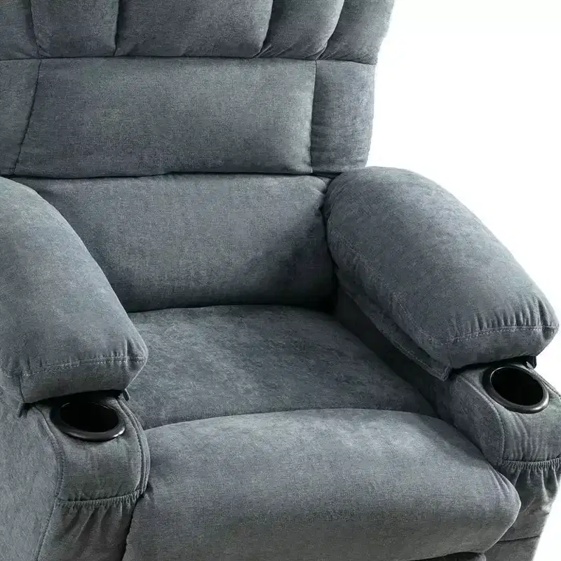 HomeRoots 39 Blue Faux Leather Leather Heated Massage Lift Assist Recliner With USB