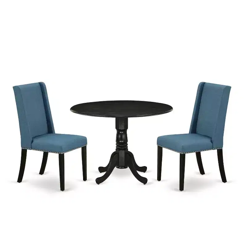 HomeStock 3-Pc Wire brushed Black Solid Wood Top - Round Dining Room Set - Seats 4