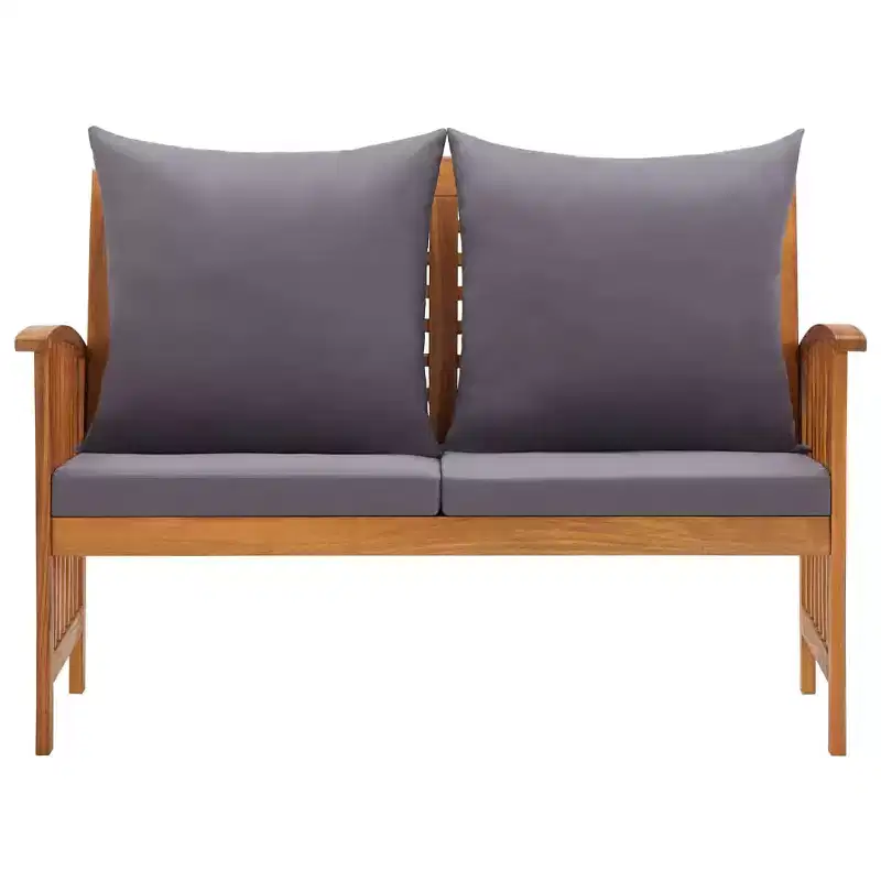 Garden Bench Dark grey cushions, Natural wood
