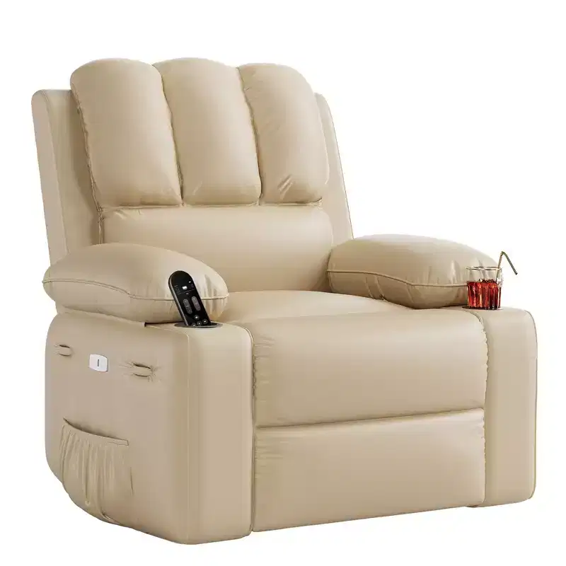Massage Recliner Chair for Adults, Swivel Rocker with Heat, PU Leather, Remote, Cup Holders, Side Pocket, Wide Recliner for Living Room, Bedroom