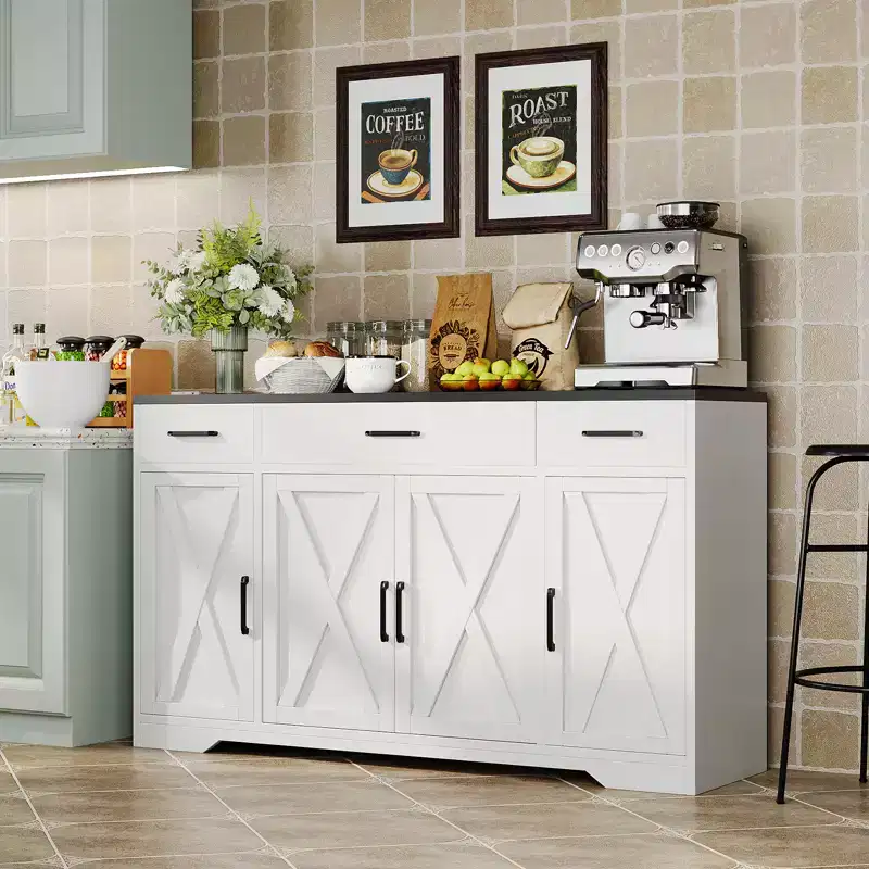 Sideboard Buffet Storage Cabinet with Drawers, 55inch Large Wood Coffee Bar with Shelves and Doors for Kitchen Dining Living Room
