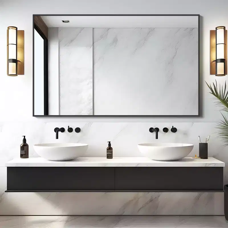 Slim Black Aluminum Frame Rectangular Mirror 130x80x2cm
